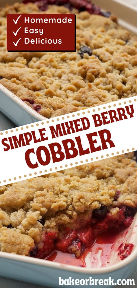 Enjoy the delicious Mixed Berry Cobbler recipe, loved by many. Combine your preferred fresh or frozen berries with a vanilla topping for a mouthwatering dessert. Remember to measure accurately, slice larger berries, and feel free to get creative by adding peaches or combining different berries to suit your taste. Berry Cobbler Recipe, Raspberry Cheesecakes, Mixed Berry Cobbler, Berry Cobbler Recipes, Easy Summer Dessert Recipes, Cobbler Easy, Easy Summer Dessert, Small Batch Baking, Berry Cobbler