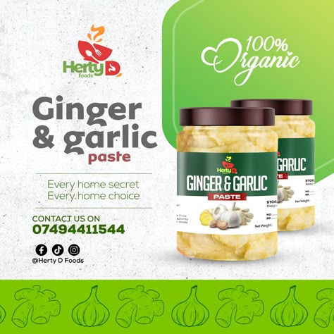 Ginger & Garlic paste advert flyer designed by Oppomence graphics, contact us on 0247369275 Flyer Design Product, Food Product Poster Design, Product Flyer Design Inspiration, Advertisement Poster Product, Product Creative Ads, Product Advertising Design, Products Flyer, Foodie Design, Product Flyer Design