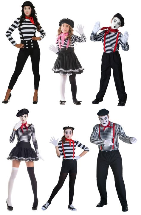 These 50  Circus Costumes Will Give You All the Greatest Showman Vibes - Halloween Costumes Blog Family Mime Costume, Circus People Costumes, Circus Custome Women, Circus Party Outfit Woman, Circus Theme Costume Women, Circus Carnival Costumes, Easy Circus Costume Diy, Circus Mime Costume, Circus Theme Outfits Women