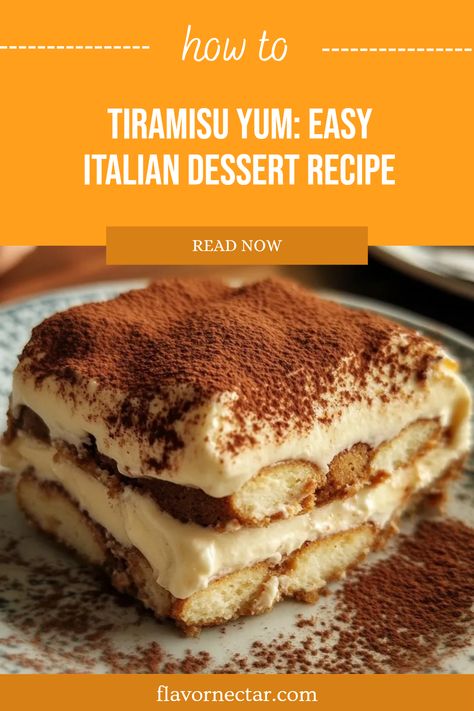 A mouthwatering Tiramisu dessert displayed beautifully, showcasing its rich layers of creamy mascarpone and coffee-soaked ladyfingers, perfect for anyone craving a classic treat. This pin promotes an easy tiramisu recipe that anyone can follow. Easy Mascarpone Recipes, Best Tiramisu Recipe Italian, Easy Italian Recipes Dessert, Easy Tiramisu Recipe Simple, Italian Desserts For A Crowd, Italian Dessert Recipes Easy, Recipe For Tiramisu, Traditional Tiramisu Recipe, Authentic Italian Tiramisu Recipe