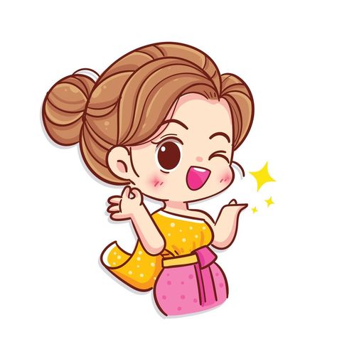 Girl in traditional costume Cartoon character logo vector illustration Cute Girl Sticker, Cambodia Art, Cartoon Dp, Disney Drawing Tutorial, People Character, Vector Girl, Oil Pastel Drawings Easy, Cartoons Dp, Girl Vector