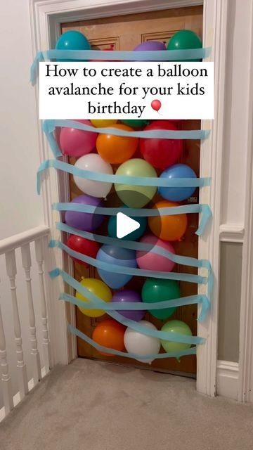 Balloons On Door Surprise, Balloon Falling From Door, Balloon Door Avalanche, Birthday Balloons On Door, Balloon Drop Diy Door, Diy Birthday Door Decorations, Birthday Decoration On Bed, 15 Birthday Boy Party Ideas, Decorate For Birthday Morning