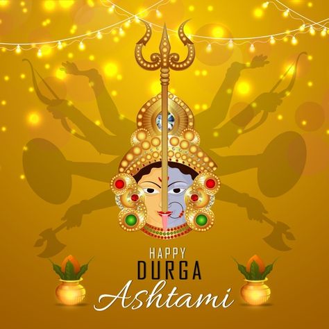 Happy durga pooja with ashtami design | Premium Vector #Freepik #vector #celebration #festival #religion #culture Navratri Poster Design, Happy Ashtami, Ashtami Puja, Navratri Poster, Advance Happy Birthday Wishes, Ram Navami Images, Maha Ashtami, Durga Ashtami, Navratri Puja