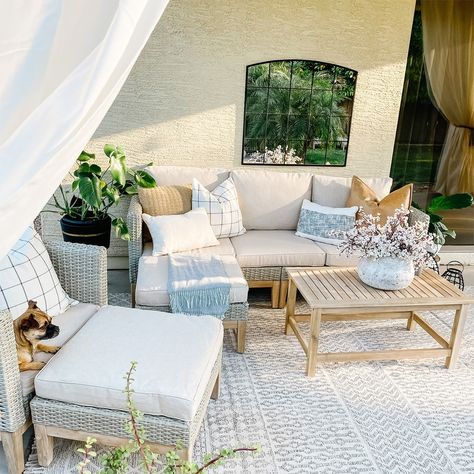 5-Piece Outdoor Rattan & Acacia Wood Sectional Sofa Set, Patio Wicker Conversation Set with Coffee Table - On Sale - Bed Bath & Beyond - 37834176 Pit Sofa, Country Sofas, Patio Grill, Aluminum Furniture, Wood Sofa, Patio Sofa, Conversation Set Patio, Patio Dining Set, Single Sofa