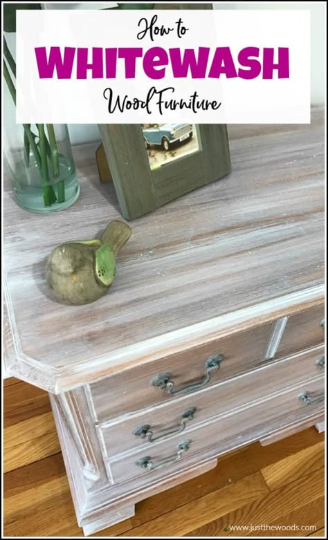 See how to whitewash wood furniture for a gorgeous weathered wood finish. Create the appearance of white wood stain with whitewash paint. #whitewashwood #whitewashfurniture #whitewashpaint #weatheredwood #howtoweatherwood #howtowhitewash Whitewash Wood Furniture, How To Whitewash Wood, White Wash Wood Furniture, White Wood Stain, Whitewash Paint, How To Whitewash, White Wash Wood, White Washed Furniture, Weathered Wood Finish