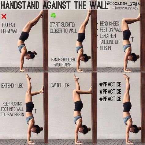 #Repost @roxanne_yoga ・・・ Handstand against the wall The wall is a great friend in helping you deal with the fear of falling, then it becomes a great support in helping you work on your awareness and alignment. Similar to my previous tutorial on using the wall for pinchamayurasa, this is how I use the wall to work on my handstand, building the strength and confidence to stay on my hands. #foxyroxyyoga #practiceandalliscoming Foto Yoga, Handstand Challenge, Arm Balance, Hand Stand, Cardio Yoga, Yoga Goals, Yoga Handstand, The Splits, Frosé