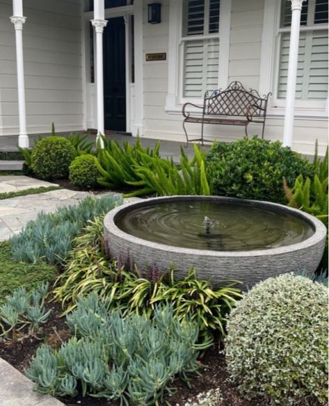 gallery Patio Water Feature, Yard Fountain, Landscaping With Fountains, Garden Water Feature, Diy Garden Fountains, Fountains Backyard, Front Garden Design, Landscape Inspiration, Backyard Pool Landscaping