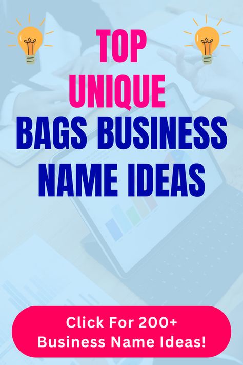 Looking for unique Bags business name ideas? Check out our list of top unique, funny, cute and catchy Bags business names in our blog post! Drink Business, Ideas Name, Name Idea, Unique Business Names, Business Name Ideas, Linkedin Page, Twitter Ads, Business Slogans, Facebook Pixel