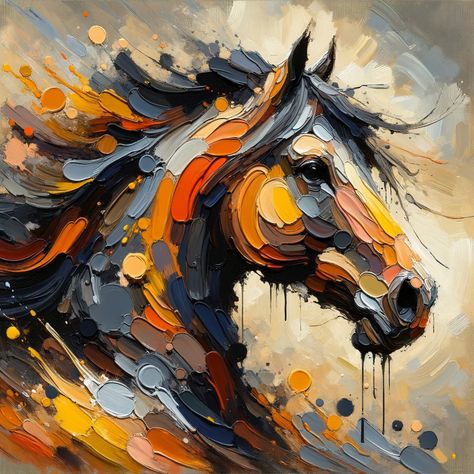 Vivid oil painting of a Horse made by AI Artist Þórunn Þorsteinsdóttir on Text to Image art generator - Deep Dream Generator. Create your own free art. Oil Painting Spatula, Spatula Art Paintings, Horses Painting On Canvas, Wild Horse Painting, Abstract Lion Painting, Horse Paintings Acrylic, Abstract Horses, Colorful Horse Painting, Pollock Paintings