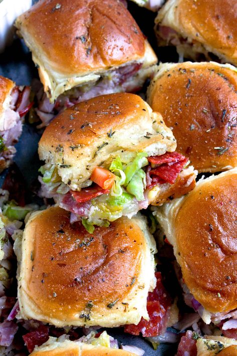 Chopped Italian Hoagie Sliders Hoagie Sliders, Fun Friday Night Dinner Ideas, Hoagie Sandwiches, Grinder Salad, Italian Hoagie, Easy Slider Recipes, Easy Slider, Friday Night Dinner Ideas, Slider Sandwiches