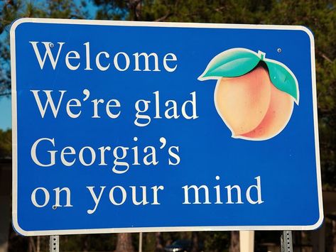 Welcome: We're glad Georgia's on your mind Moving To Georgia, Georgia College, State Signs, Georgia On My Mind, Georgia State, Roadside Attractions, Natural Park, Down South, 50 States