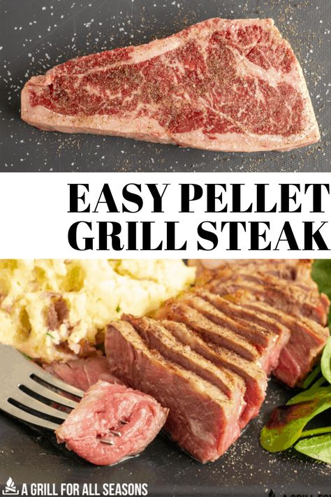 Well-seasoned, seared, and smoky, this Pellet Grill Steak will melt in your mouth. With a tender juicy center, grilled steak is irresistible to any meat lover. It is so easy to learn how to grill a steak to perfection on your pellet grill! Give it a try and have a delicious grilled steak for dinner. Easy, Low Carb, Keto, Gluten-Free Steaks On Pellet Grill, Pit Boss Pellet Grill Recipes Steak, Pellet Grill Steaks, Pellet Grill Steak Recipes, Steak On Pellet Grill, Beef Tips Recipes, Pit Boss Pellet Grill Recipes, Grilled Porterhouse Steak, Grilled T Bone Steak