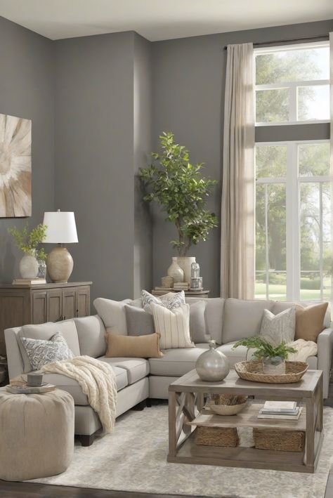 Step into a daily routine with SW Gauntlet Gray (7019) as bold gray tones set a moody atmosphere in interior design. Dive into decor inspiration! #Ad #homedecor #homedesign #wallpaints2024 #Painthome #interiorarchitecture Wall Colors Green Living Room Colors Bright Living Room Colors Apartment Renovation Living room Remodeling Modern Paint Colors 2024