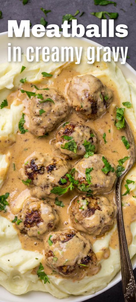 Meatball Gravy Recipe, Meatballs In Cream Sauce, Meatballs In Gravy, Recipe For Swedish Meatballs, Meatballs And Gravy, Tender Meatballs, Over Mashed Potatoes, Meatball Recipes Easy, Meatballs Easy