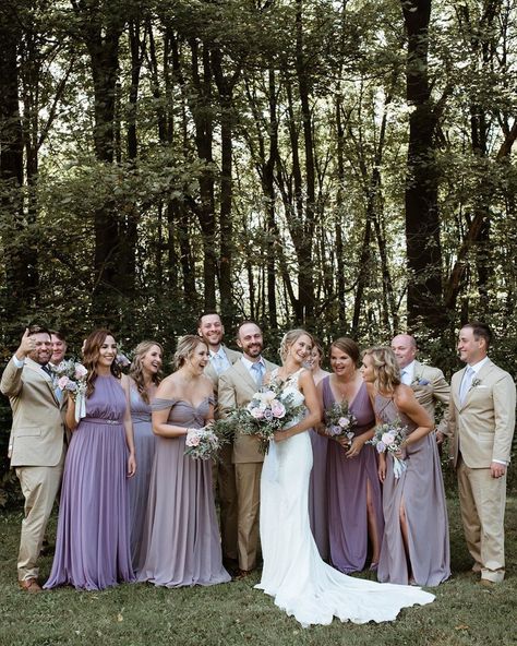 Shades Of Purple Bridal Party, Sage And Lavender Bridesmaid Dresses, Lavender And Green Bridesmaid Dresses, Green And Purple Bridal Party, Purple And Green Bridesmaids, Light Purple Wedding Party, Different Shades Of Purple Bridesmaids, Lavender And Sage Wedding Party, Lilac Bridal Party