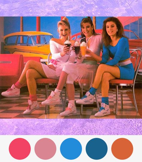 Colors from the 80s Album Jacket Design, Cafe Design Inspiration, Vintage Colour Palette, Pantone Palette, Retro Color Palette, Cinema Colours, Popular Paint Colors, Color Schemes Colour Palettes, 80s Aesthetic