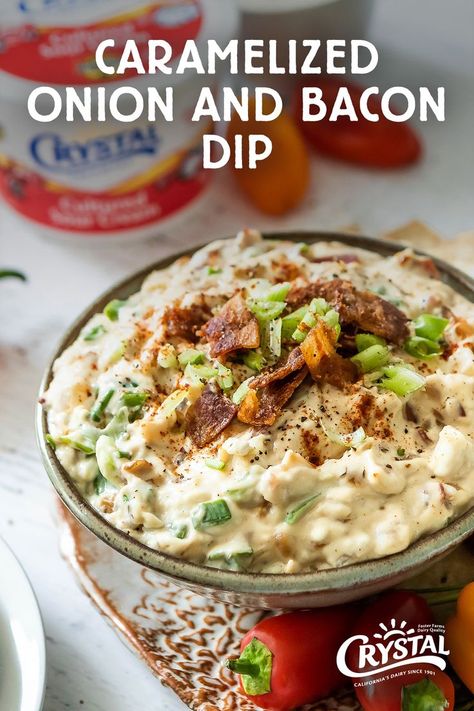 If you’re looking for the BEST sour cream party dip, this is it. Caramelized onions, bacon, cream cheese, sour cream and scallions make a creamy and delicious appetizer. Easy to prepare in advance. Get the recipe. Bacon Onion Dip With Cream Cheese, Onion Bacon Dip, Cream Cheese Spread Recipes, Cheese Spread Recipes, Appetizer Easy, Food Bites, Sour Cream Dip, Salad Cream, Party Dip Recipes