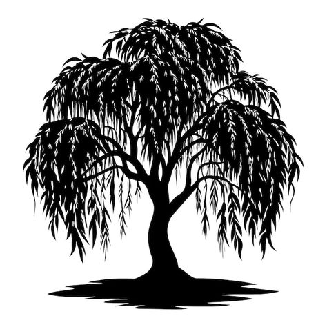 Willow Leaf Drawing, A Willow Tree, Black And White Silhouette, Lucky Wallpaper, Tree Stencil, Willow Leaf, Leaf Drawing, Willow Tree, Dream Home Design