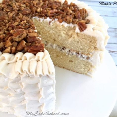 Maple Pecan Cake with Maple Buttercream {A Scratch Recipe} - My Cake School Olive Board, Special Deserts, Unhealthy Desserts, Maple Cake, Maple Buttercream, Fall Cake Recipes, Blue Jello, Rustic Wreaths, Butter Pecan Cake