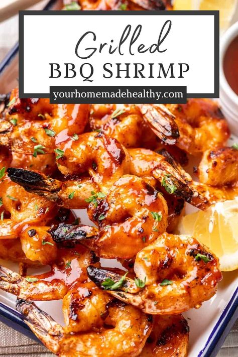 Upgrade your summer cookouts with this Grilled BBQ Shrimp! Juicy shrimp marinated in smoky seasonings, then grilled and brushed with sweet barbecue sauce for the best tender shrimp. Once you give it a try, it will be your go-to easy grilled shrimp recipe! Bbq Shrimp Marinade, Bbq Grilled Shrimp, Barbeque Shrimp, Raw Shrimp Recipes, Easy Grilled Shrimp Recipes, Grilled Shrimp Recipe, Shrimp Bbq Recipes, Barbecue Shrimp, Smoked Recipes