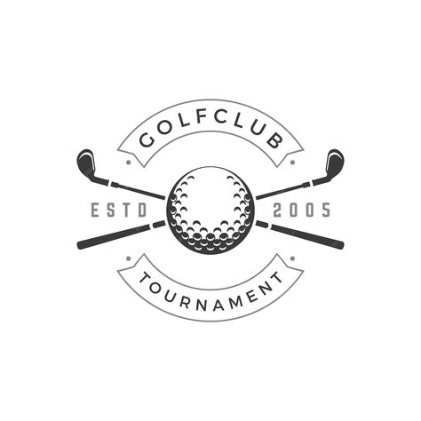 Premium Vector | Golf club tournament vector logo crossed black golfing brassy symbol of sports competition gaming championship sticker with monochrome design fair vintage fight and recreation achievement Golf Tournament Shirt Design, Golf Club Logo Design, Golf Tournament Logo, Achievement Logo, Golf Logo Inspiration, Golf Graphic Design, Mechanic Logo Design, Golf Logos, Golf Logo Design