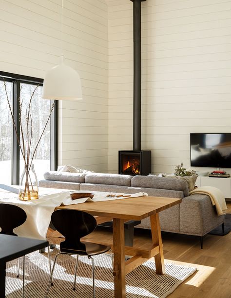 This Photographer's Modern Ski Chalet Is A Picture-Perfect Retreat - House & Home Modern Ski House, Ski Chalet Interior, Modern Ski Chalet, Chalet Interior, White Shiplap Wall, White Shiplap, Ski Chalet, Modern Cottage, Modern Cabin