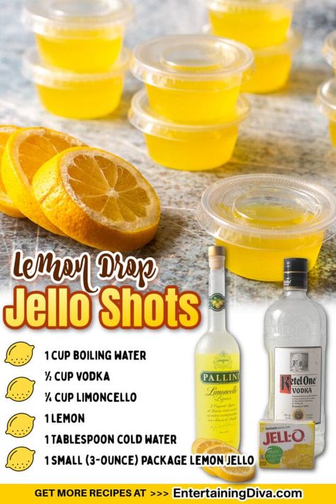 Yellow Jello Shots, Strong Jello Shots Recipe, Lemon Drop Jello Shots, Lemon Jello Shots, Best Jello Shot Recipes, Lsu Party, Jello Shots Recipes, Vodka Jello Shots, Lemon Drop Shots