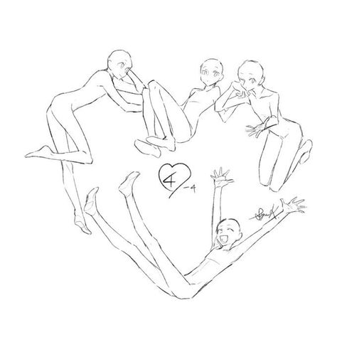 Drawing Poses Group Of 4, Group Drawing Poses Four, Group Character Poses, Two Persons Poses Drawing, 4 Person Poses Drawing, Ot3 Poses, Group Base, Drawing Training, Draw Your Squad