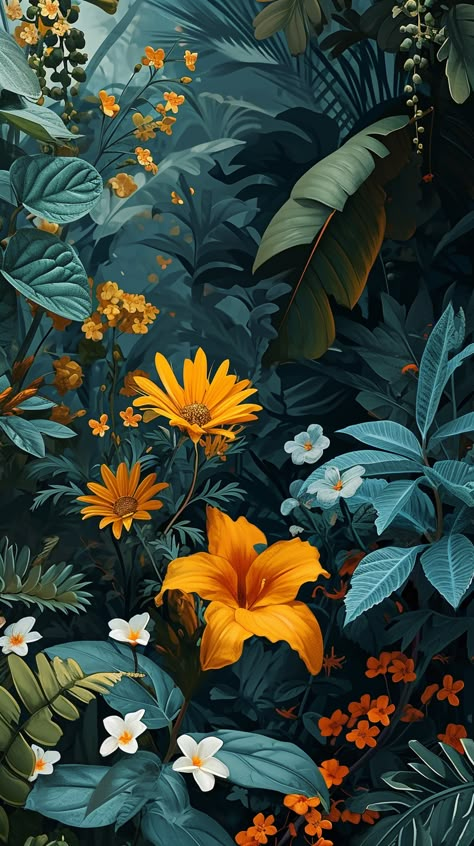 Dive into a lush tropical paradise with this vibrant floral wallpaper. Ideal for iPhone and Android users who want to carry the essence of a vibrant, blooming jungle with them. 🌴🌼 Jungle Aesthetic Wallpaper, Cute Plant Wallpaper, Jungle Wallpaper Iphone, Flowers Aesthetic Green, Photo Jungle, Protea Wallpaper, Jungle Aesthetic, Vibrant Wallpaper, Paradise Wallpaper