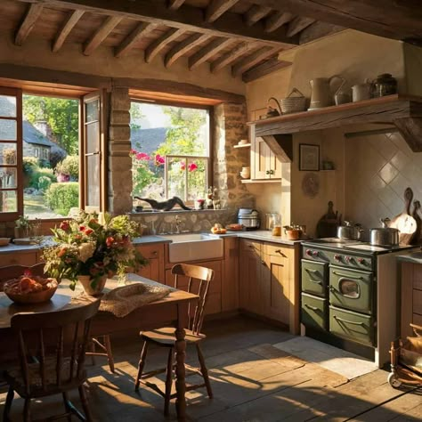 Storybook Cottage Interior, Cottage Interiors Kitchen, Dream Cottage Interior, Cozy Cottage Aesthetic, Cottage Homestead, Cottage Kitchen Inspiration, Bloxburg Cottage, Cottage Rooms, Small Widget