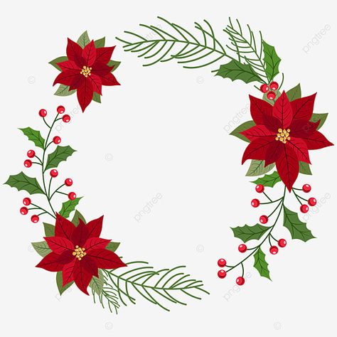 Christmas Flower Embroidery, Drawing For Embroidery, Winter Doodles, Half Christmas, Poinsettia Plant, Round Border, Flower Png Images, Poinsettia Wreath, Wreath Drawing