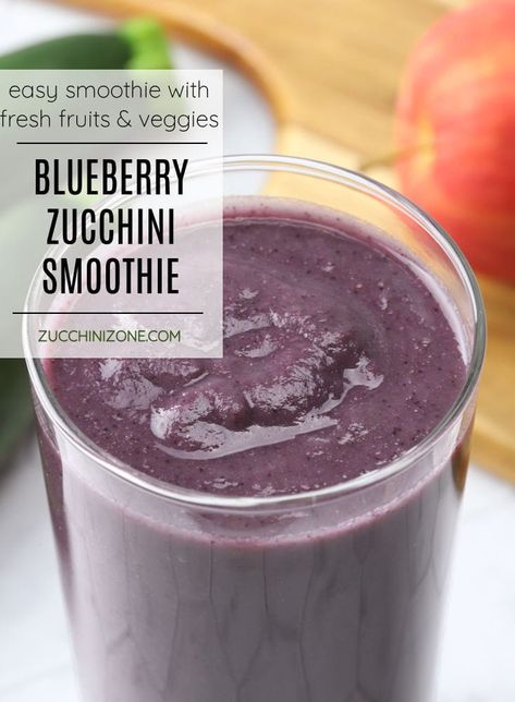 Blueberry zucchini smoothie recipe by Zucchini Zone. This blueberry zucchini smoothie is a simple smoothie recipe made with fresh fruits and veggies like zucchini, apples, celery, and blueberries. The perfect way to start your day off right! #blueberryzucchinismoothie #zucchinismoothie #blueberrysmoothie #smoothierecipe #recipe Smoothie With Zucchini, Zucchini Juice Recipe, Zucchini Smoothie Recipes, 800g Challenge, Summer Zucchini Recipes, Zucchini Apples, Veggie Smoothie Recipes, Zucchini Smoothie, Celery Smoothie