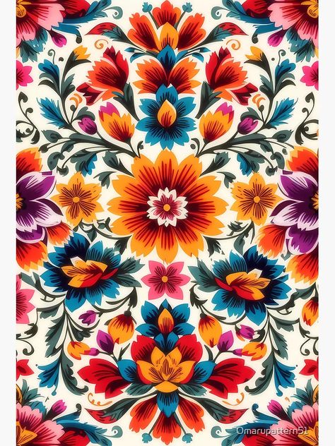 "Flowers with white background traditional Mexican style" Art Board Print by Omarupattern51 | Redbubble Mexican Flower Pattern, Mexican Flower Painting, Mexican Print Pattern, Mexican Flowers Art, Mexican Illustration Art, Mexican Folk Art Flowers, Mexican Style Art, Mexican Art Traditional, Mexican Paintings Ideas