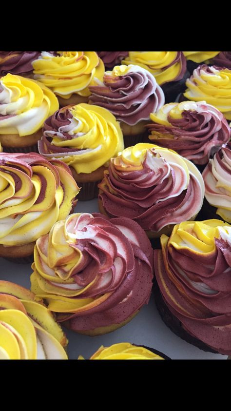 Maroon and gold graduation cupcakes Maroon And Yellow Graduation Party, Graduation Party Maroon And Gold, Burgundy And Gold Cupcakes, Maroon And Gold Cupcakes, Maroon And Gold Graduation Cake, Maroon And Gold Graduation Party Ideas, Maroon Cupcakes, Graduation Cupcakes 2023, Asu Graduation Party