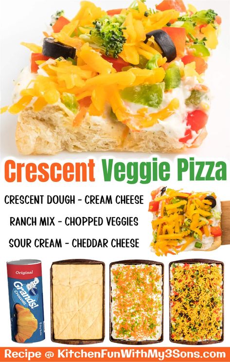 Vegetable Pizza Appetizer, Veggie Pizza Appetizer, Crescent Roll Veggie Pizza, Cold Veggie Pizza, Vegetable Pizza Recipes, Pizza Appetizer, Veggie Bars, Veggie Pizza Recipe, Crescent Roll Pizza