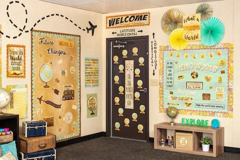 Explorer Theme Classroom, Around The World Classroom Theme Ideas, All Around The World Classroom Theme, Explore Classroom Theme, Explorers Classroom Theme, Around The World School Theme, Travel School Theme, Wonders Of The World Classroom Theme, Flight Classroom Theme