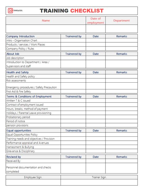 training checklist template Employee Training Checklist Template for Excel & Word .. Training Checklist, Check Template, Training Manager, Employee Onboarding, Employee Development, Employee Handbook, Work Goals, Staff Training, Employee Training