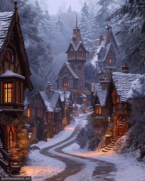 Fantasy Village, Fantasy Town, Fantasy Homes, Merry Christmas Wishes, Best Travel Destinations, Fantasy House, Fantasy City, Fantasy Places, Winter Scenery