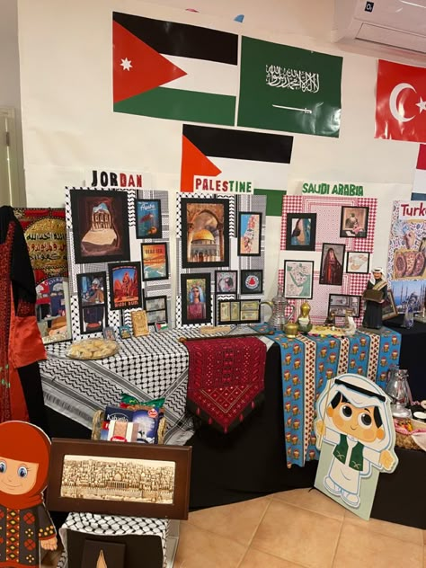 School Cultural Festival, Arab Heritage Month Bulletin Board, Multicultural Night Decorations, International Day Ideas Schools, International Club Ideas, Cultural Night At School, Culture Club Ideas, International Day School Ideas, Culture Night At School