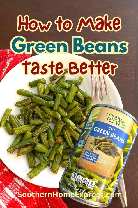 Enhance canned green beans with simple ingredients like garlic, butter, and spices for a delicious and quick side dish everyone will love. How To Make Canned Green Beans Taste Homemade, Keto Canned Green Bean Recipes, Green Bean Canned Recipe, Easy Green Bean Recipes Canned, Baked Canned Green Beans Oven, Season Canned Green Beans, Canned Green Beans In Crockpot, Canned Green Beans How To Season, Make Canned Green Beans Better