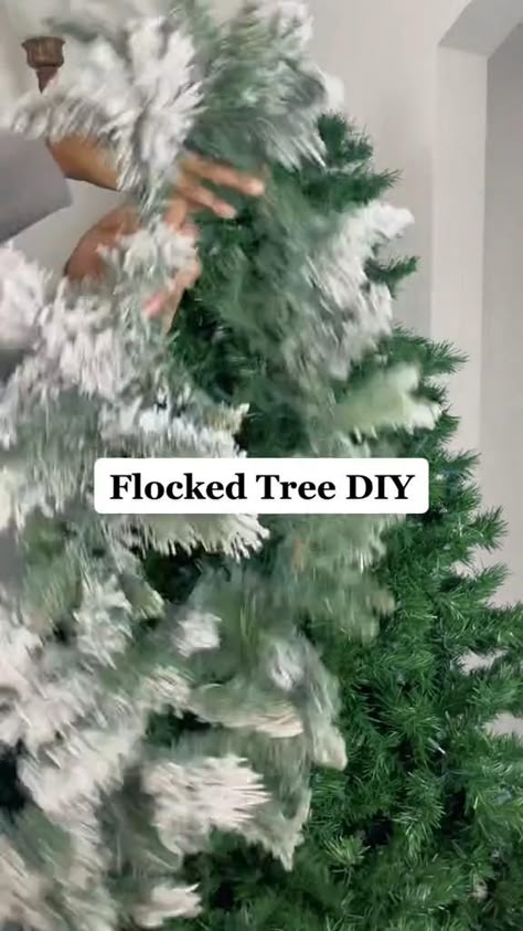 Non Flocked Christmas Tree Ideas, Flock Christmas Tree Diy, Group Of Christmas Trees, The Grinch Christmas Tree Diy, Green Christmas Tree White Decorations, Flock Tree Decoration Ideas, Christmas Tree Skirt Alternative Diy, Tree Filler Ideas Christmas, Christmas Tree Decorating Hacks