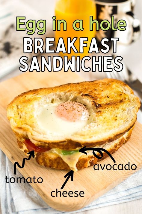 Egg in a hole breakfast sandwiches - these are an easy and super satisfying weekend breakfast idea that can be customised however you like! #breakfast #sandwich #egginahole Vegetarian Bacon, Avocado And Tomato, Best Breakfast Sandwich, Egg In A Hole, Vegetarian Mains, Vegetarian Sausages, Breakfast Sandwich Recipes, Sausage Sandwiches, Veggie Breakfast