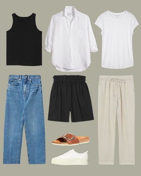 Travel wardrobe summer capsule 5 Day Trip Packing List Summer, Carry On Capsule Wardrobe Summer, Tropical Vacation Capsule Wardrobe, Norway Summer Outfits, Cozumel Outfits, Travel Clothes Summer, Travel Wardrobe Summer, 333 Wardrobe, Summer Travel Capsule Wardrobe