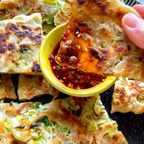 MOB Kitchen — Crispy Spring Onion Pancakes Cheese Paratha, Spring Onion Recipes, Naan Wraps, Mob Kitchen, Fat Unicorn, Onion Pancake, Chinese Street Food, Couscous Recipe, Spicy Dipping Sauce