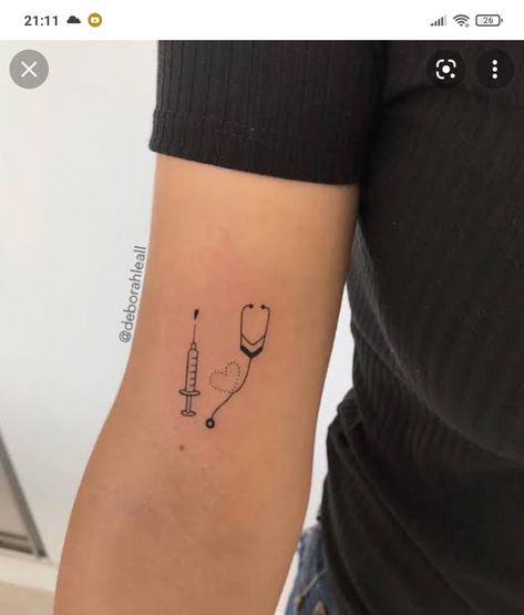 Emergency Nurse Tattoo Ideas, Med Tattoo Ideas, Syringe Tattoo, Registered Nurse Tattoo, Cutest Tattoos, Doctor Tattoo, Cute Matching Tattoos, Nurse Tattoo, Medical Tattoo