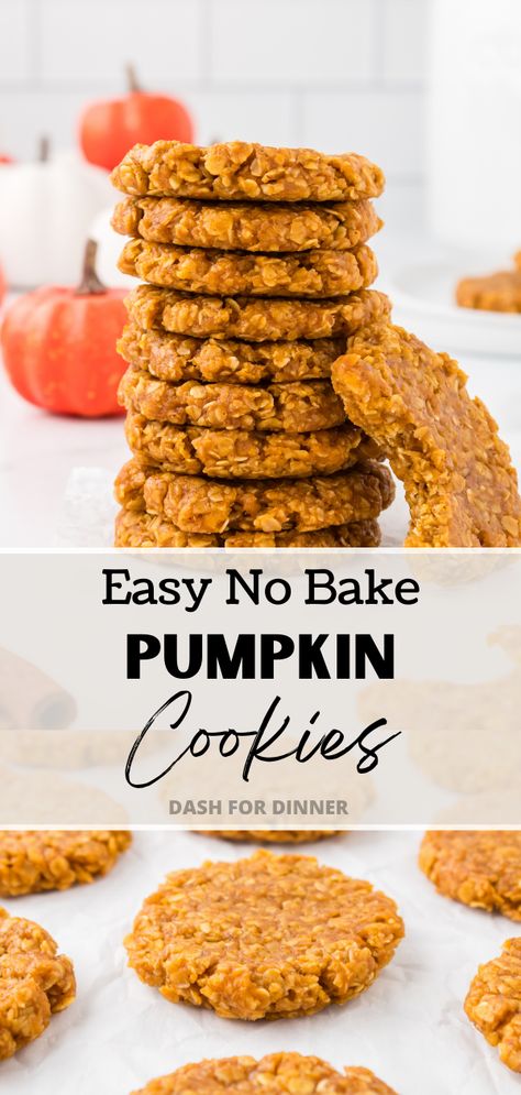 5 Ingredient Pumpkin Cookies, Pumpkin No Bake Recipes, No Bake Pumpkin Pie Bites, Pumpkin Spice No Bake Cookies, No Bake Pumpkin Cookies Oatmeal, Fast Pumpkin Desserts, Pumpkin Desserts Without Eggs, No Bake Pumpkin Breakfast Bites, Fall Desserts No Bake