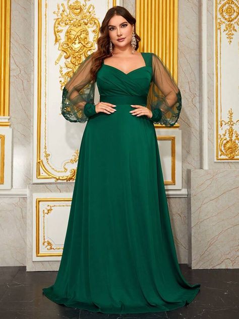 Giffniseti Plus Sweetheart Neck Mesh Panel Ruched Formal Dress | SHEIN USA Plus Size Gown, Off Shoulder Bridesmaid Dress, Diamond Collar, Backless Evening Dress, A Line Maxi Dress, Plus Size Prom, Evening Dresses Plus Size, Maxi Dress Wedding, Bridesmaid Gown