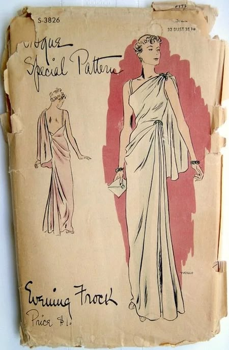 1930s Vogue, Vintage Vogue Patterns, Grecian Style, Women's Sewing Patterns, Gown Pattern, Vintage Dress Patterns, Soft Scarf, Vogue Sewing, Vogue Pattern