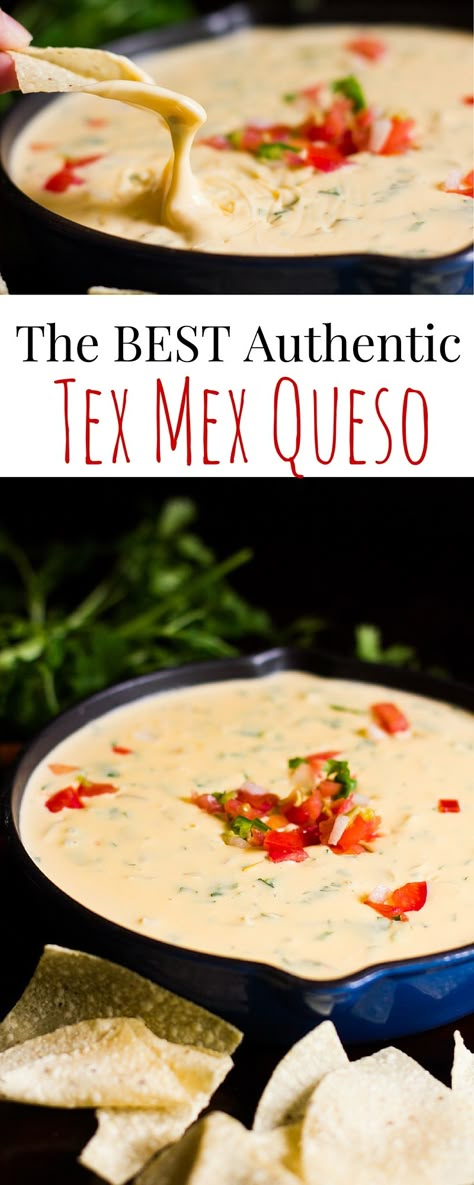 Authentic chile con queso, Mexican cheese dip. Only use real ingredients. No Velveeta! Tex Mex Queso, Mexican Cheese Dip, Cheese Dip Mexican, Chips Dip, Fresh Drink, Queso Recipe, Parties Food, Cheesecake Dip, Mexican Cheese