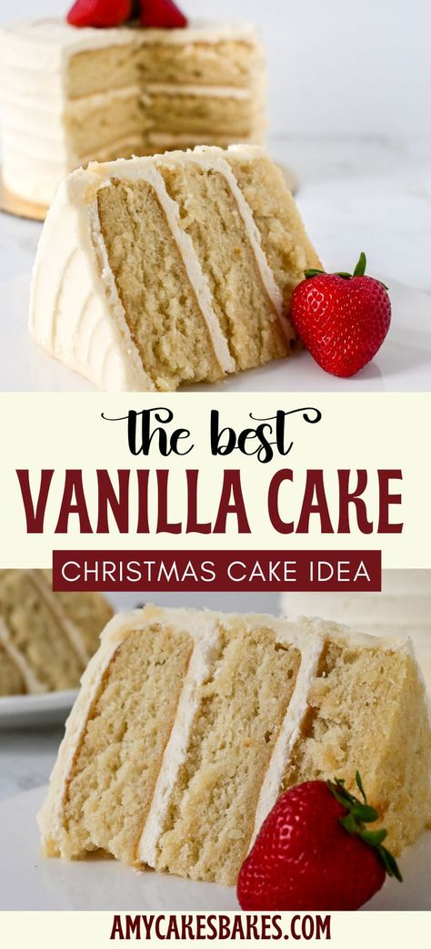 Get ready to bake something extraordinary with this moist vanilla cake using the reverse creaming method! An updated take on my fan-favorite vanilla almond cake, this recipe is made easier for home bakers. The reverse creaming method is simpler and results in a taller, softer cake. Ideal for holiday baking ideas, this super moist, homemade cake is perfect for Christmas desserts and Christmas cakes. Make your holiday table shine with this easy, from-scratch recipe that's sure to become a favorite Vanilla Cake With White Chocolate, Vanilla Cake Recipe For Stacking, Vanilla Dream Cake, Cakes Women Birthday, Butter Vanilla Cake Recipe, Vanilla Chantilly Cake, How To Make A Moist Cake, Cake Baking Recipes For Beginners, Light White Cake Recipe